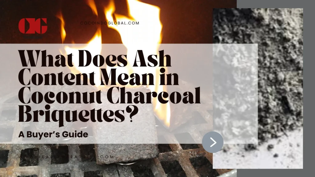 Coconut charcoal briquettes showing ash content after burning
